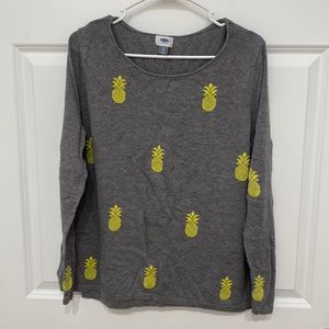 Gray sweater with yellow pineapple print. Size XL.